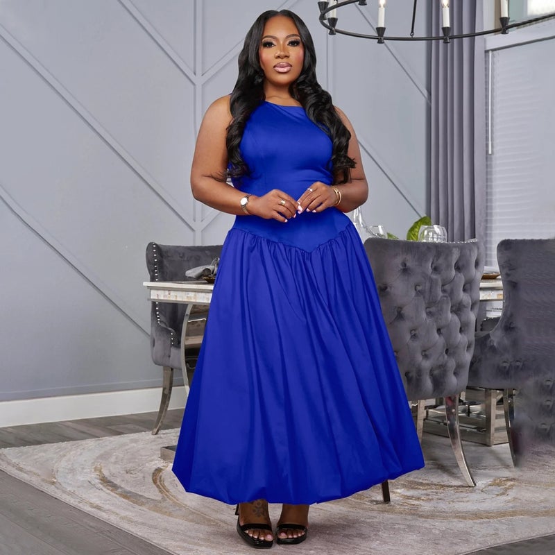 N8069 European and American Cross-border plus size Womens Clothing Amazon AliExpress New African Black Solid Color Large Dress Women Black - Image 4