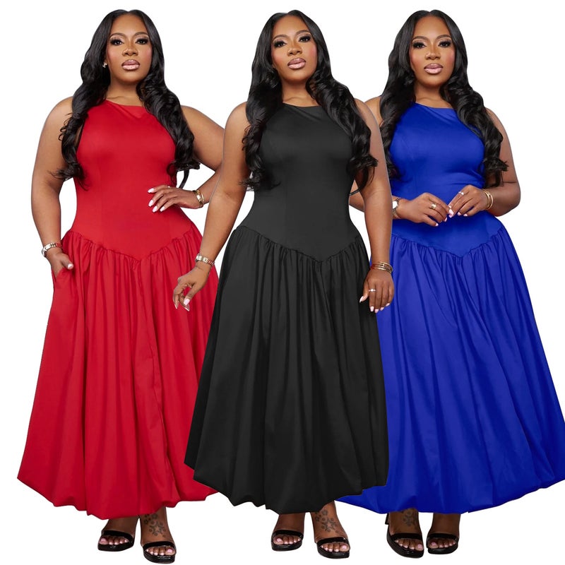N8069 European and American Cross-border plus size Womens Clothing Amazon AliExpress New African Black Solid Color Large Dress Women Black - Image 1