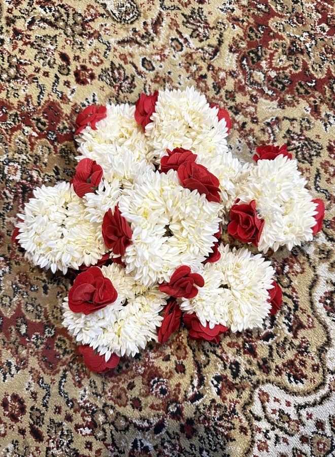 AnNafi® Mogra White Gajra | Traditional Handmade Jasmine Bridal Hair and Hand Accessory | Flower Rubber Band (1, Red) - Image 4