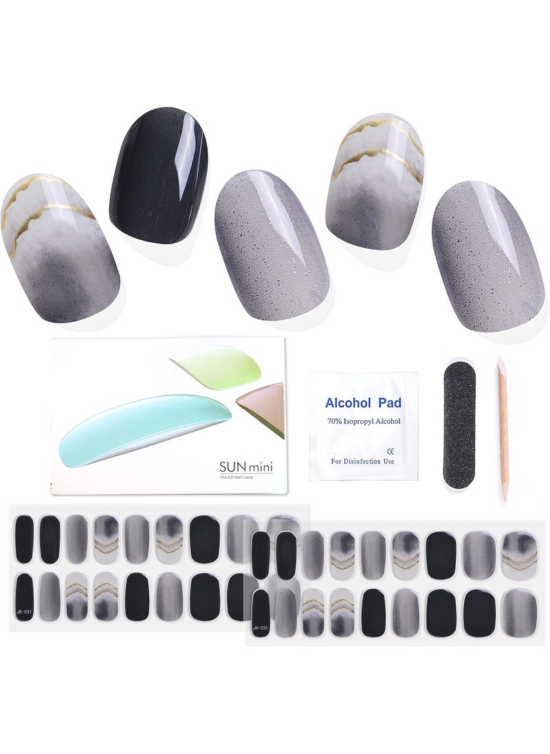 King Horse KING HORSE Semi Cured Gel Nail Stickers Long Lasting Nail Polish Wraps Salon-Quality Semi-Cured Gel Nail Strips UV Lamp Required Semicured Gel Nail Wraps for Women (36PCS+F6, K031 UV light) 