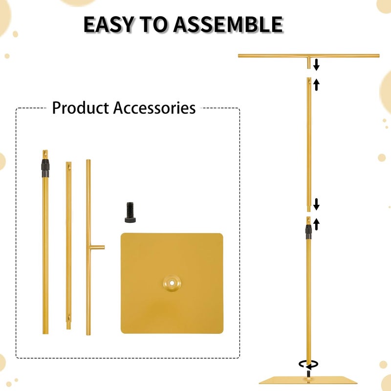 Vincidern 2pcs Adjustable Backdrop Stand for Wedding/Party, Heavy Duty Metal Backdrop Stand for Birthday Party, Baby Shower, Events Decorations, Gold (2.6FT to 8FT Adjustable Height) - Image 4
