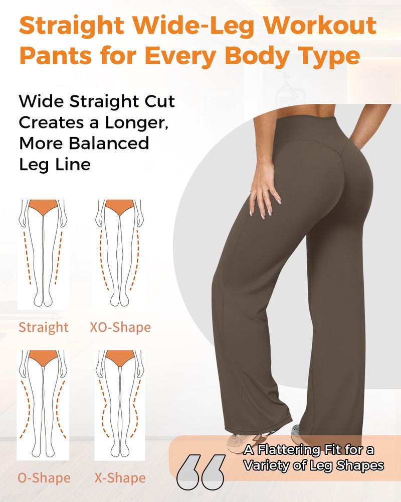 BumpGlow Women Straight Leggings Bottoms Wide Leg Pants High Waist Stretchy Comfy No Front Seam Yoga Workout Sweatpants Brown-M - Image 5