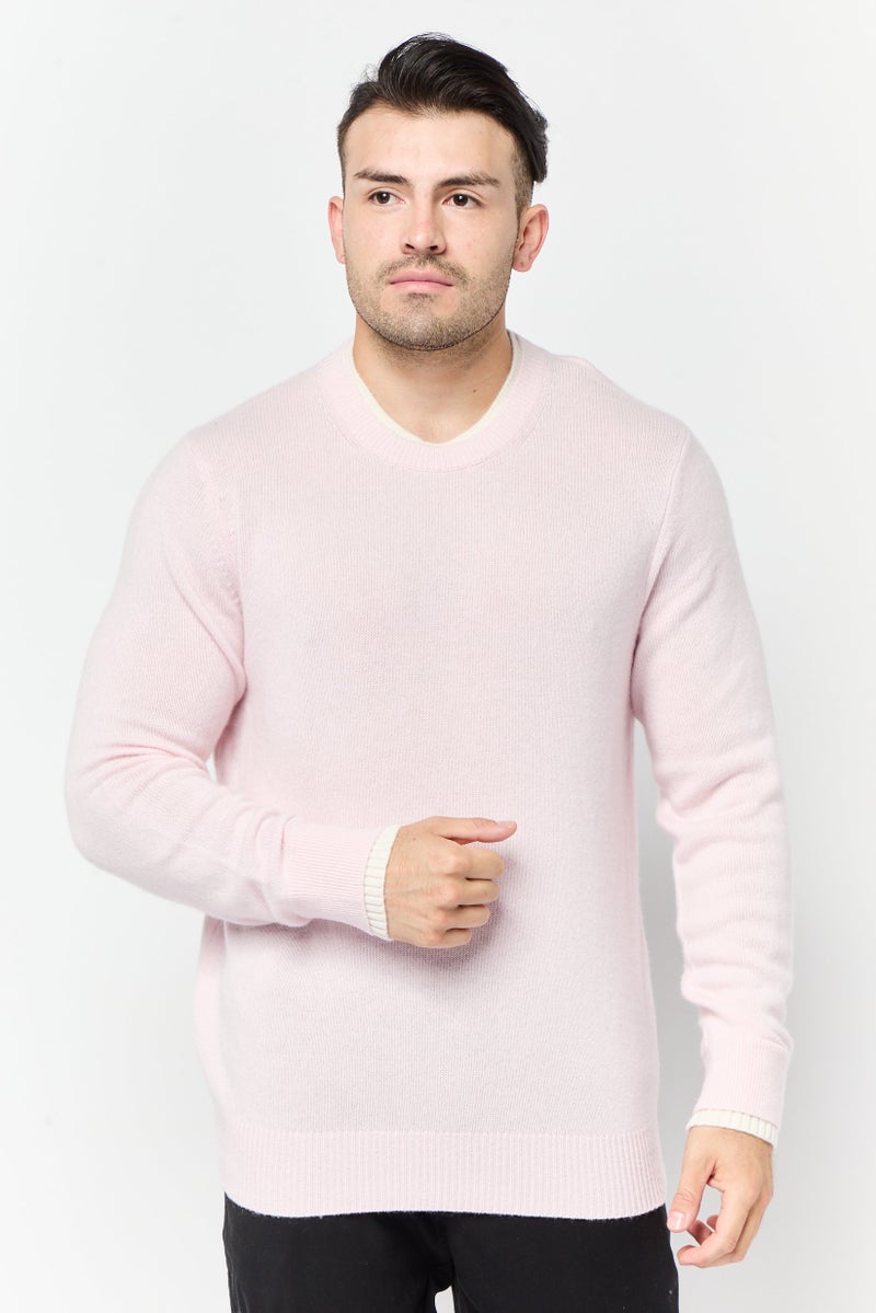 ESPRIT Men Crew Neck Knitted Sweater, Pink - Image 1