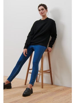 Tchibo Women Regular Fit Crew Neck Textured Sweater, Black  - Image 1