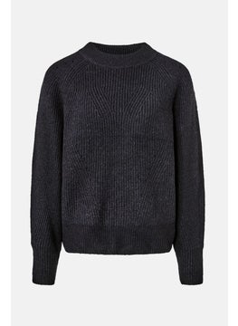 Tchibo Women Regular Fit Crew Neck Textured Sweater, Black  - Image 2