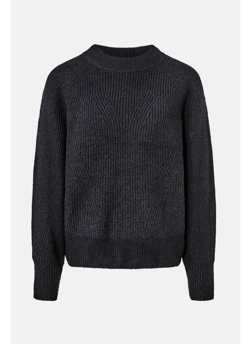 Tchibo Women Regular Fit Crew Neck Textured Sweater, Black  - Image 2