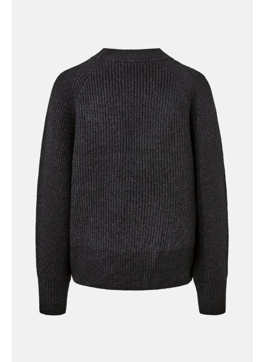 Tchibo Women Regular Fit Crew Neck Textured Sweater, Black  - Image 3