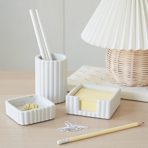 KIBAGA Modern Aesthetic Desk Accessories Set of 3 Stylish Concrete Organizers for Pens Office Supplies A Cute and Functional Addition to Your Workspace Decor - Image 3