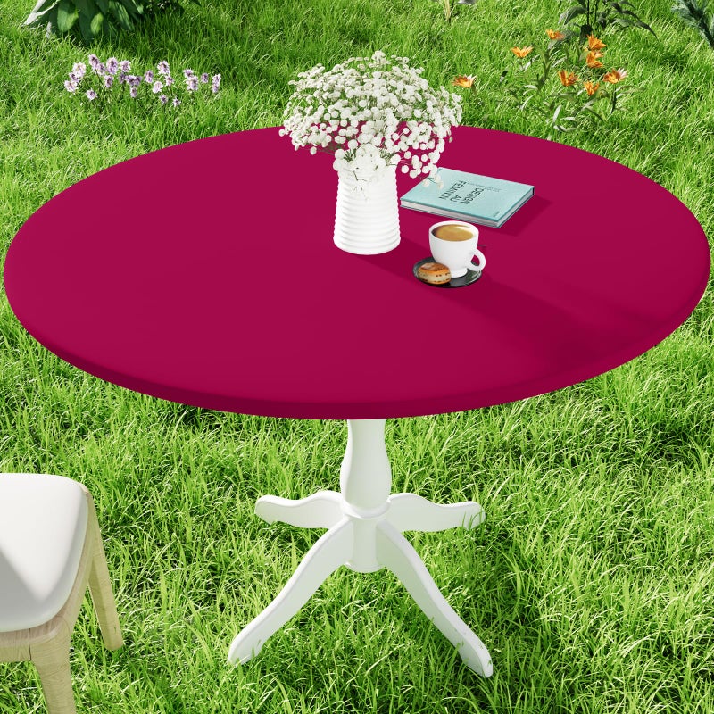 Moosfor Round Spandex Tablecloth  Elastic Fitted Waterproof Tablecloths For 45""-56"" Tables  Stretch Washable Picnic Table Cover For Camping  Dining  Indoor And Outdoor  Fuchsia - Image 1