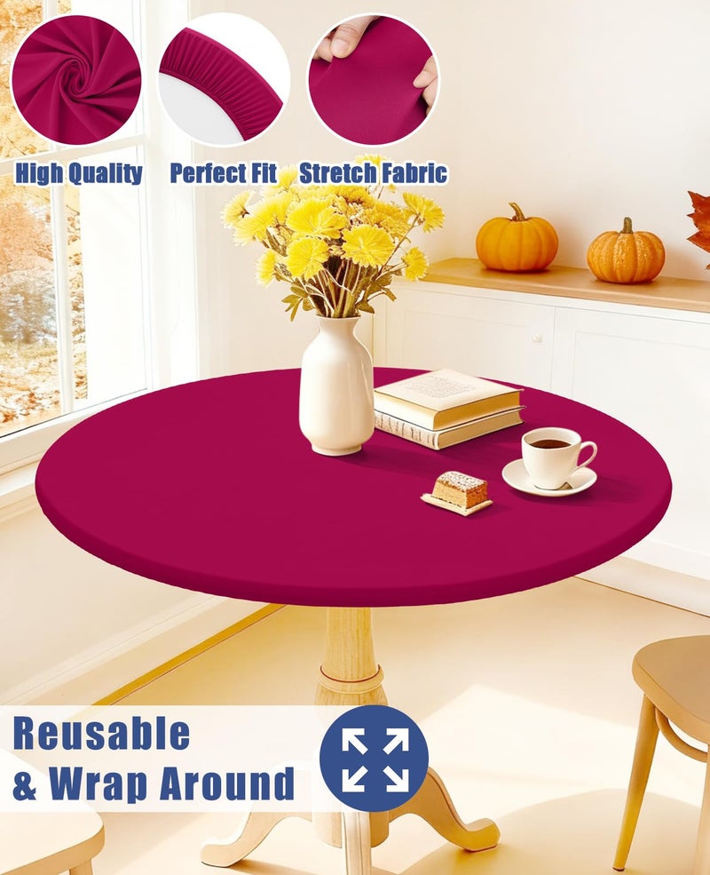 Moosfor Round Spandex Tablecloth  Elastic Fitted Waterproof Tablecloths For 45""-56"" Tables  Stretch Washable Picnic Table Cover For Camping  Dining  Indoor And Outdoor  Fuchsia - Image 5