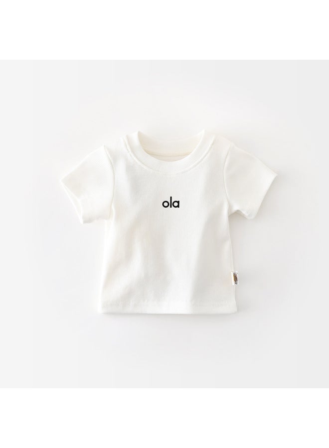 Baby Summer Short Sleeve Children's New Knitted Stretch Slim Fit T-shirt Girl Fashion Outerwear Top 62362