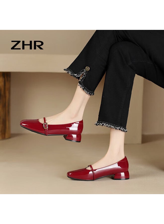 Zhr Women's Single Shoes, Gentle Style Thick Heel Mary Jane Shoes, Sweet Ankle Strap Low-cut Women's Shoes Bl220 Wine Red 37 - Image 2