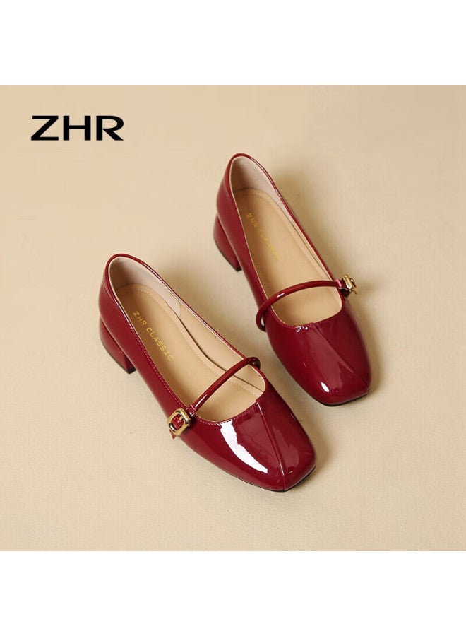 Zhr Women's Single Shoes, Gentle Style Thick Heel Mary Jane Shoes, Sweet Ankle Strap Low-cut Women's Shoes Bl220 Wine Red 37 - Image 3