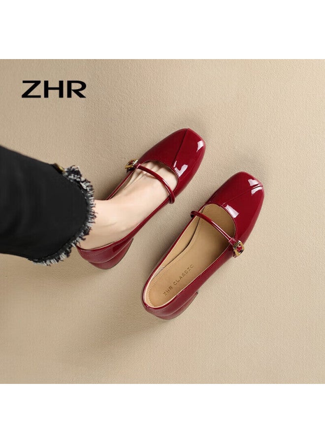 Zhr Women's Single Shoes, Gentle Style Thick Heel Mary Jane Shoes, Sweet Ankle Strap Low-cut Women's Shoes Bl220 Wine Red 37 - Image 1