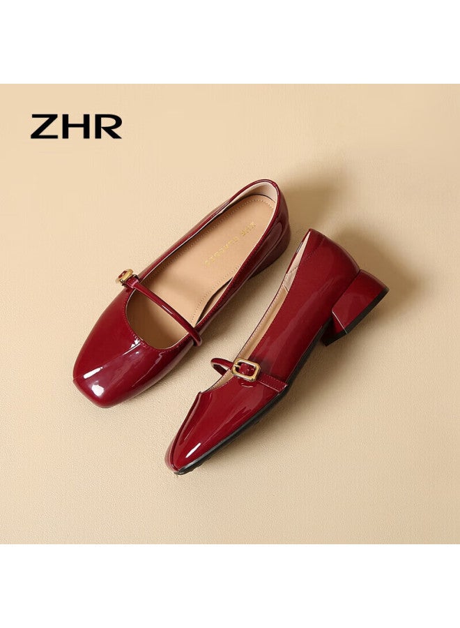 Zhr Women's Single Shoes, Gentle Style Thick Heel Mary Jane Shoes, Sweet Ankle Strap Low-cut Women's Shoes Bl220 Wine Red 37 - Image 4