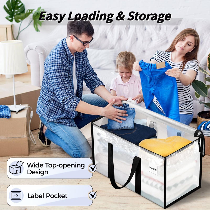 ukeetap 8 Pack Extra Large Heavy Duty Moving Bags, Clear Storage Bins with Lids, Reinforced Handles & Heavy-Duty Zippers Moving Boxes Storage Bags Totes for Clothes Packing, Dorms, College Supplies, Clear - Image 5