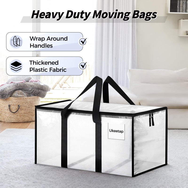 ukeetap 8 Pack Extra Large Heavy Duty Moving Bags, Clear Storage Bins with Lids, Reinforced Handles & Heavy-Duty Zippers Moving Boxes Storage Bags Totes for Clothes Packing, Dorms, College Supplies, Clear - Image 4