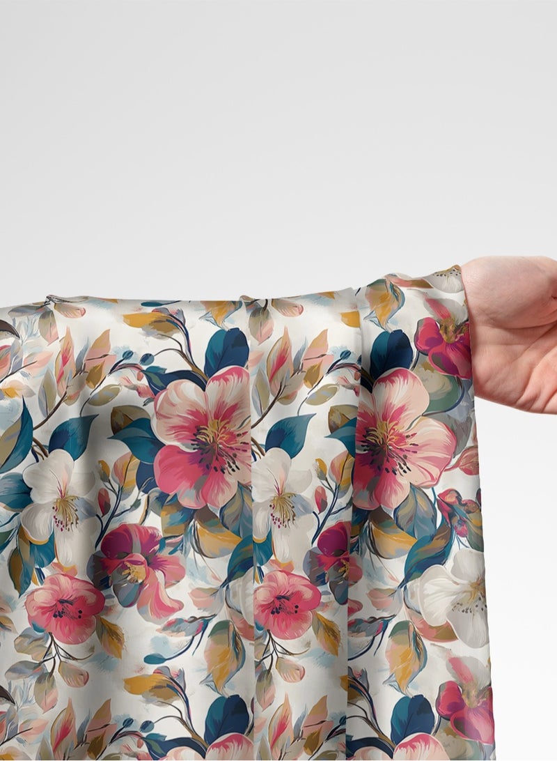 Vellato Al Lail Aramny Silk Fabric By The Yard Floral Pattern Red Blue White Jalabiya Makhweer Dressmaking 58 Inches Width - Image 1