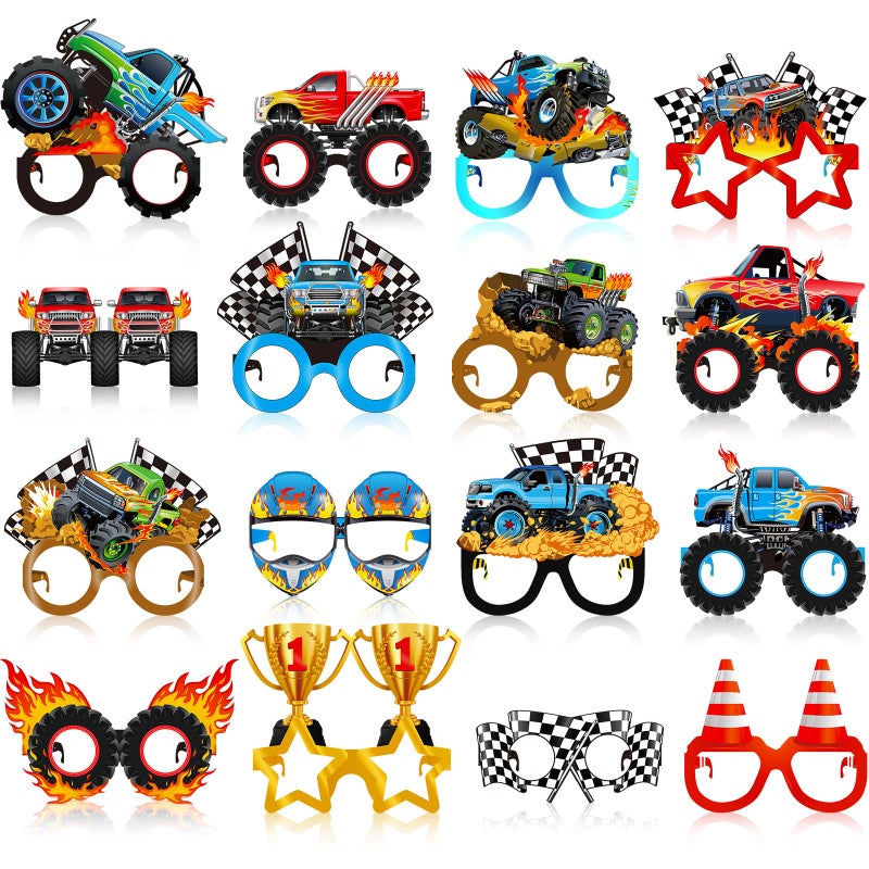 Jenaai 32 Pcs Monster Truck Party Favors Paper Glasses Monster Truck Party Decorations Supplies Photo Booth Props Cool Car Theme Eyeglasses for Baby Shower Birthday Classroom Rewards Goodie Bag Filler - Image 2
