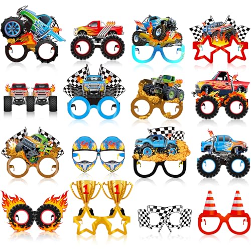 Jenaai 32 Pcs Monster Truck Party Favors Paper Glasses Monster Truck Party Decorations Supplies Photo Booth Props Cool Car Theme Eyeglasses for Baby Shower Birthday Classroom Rewards Goodie Bag Filler - Image 1