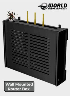 Eworld Stylish Wall-Mounted Router Rack for Wi-Fi Router, Set-Top Box, Light Cat Box, and More, Includes Doors and Patch Panel Shielding Box for Neat Storage, Black  - Image 1