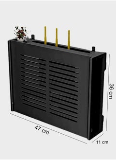 Eworld Stylish Wall-Mounted Router Rack for Wi-Fi Router, Set-Top Box, Light Cat Box, and More, Includes Doors and Patch Panel Shielding Box for Neat Storage, Black  - Image 2