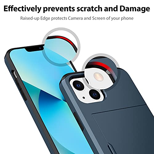 Jiunai Compatible with iPhone 13 Mini Case, Credit Card IDs Holder Wallet Back Pocket Slide Cover Card Slot Dual Layer Bumper Shell Rubber Cover Phone Case Designed for iPhone 13 Mini 5.4'' 2021 Navy - Image 3