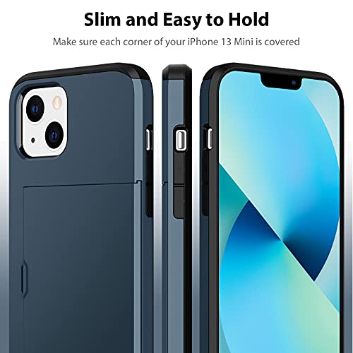Jiunai Compatible with iPhone 13 Mini Case, Credit Card IDs Holder Wallet Back Pocket Slide Cover Card Slot Dual Layer Bumper Shell Rubber Cover Phone Case Designed for iPhone 13 Mini 5.4'' 2021 Navy - Image 5