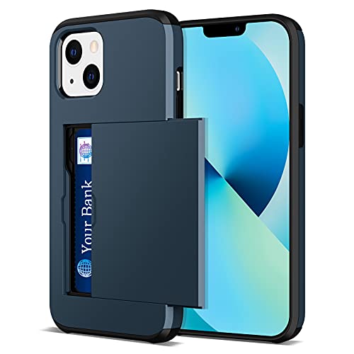 Jiunai Compatible with iPhone 13 Mini Case, Credit Card IDs Holder Wallet Back Pocket Slide Cover Card Slot Dual Layer Bumper Shell Rubber Cover Phone Case Designed for iPhone 13 Mini 5.4'' 2021 Navy - Image 1