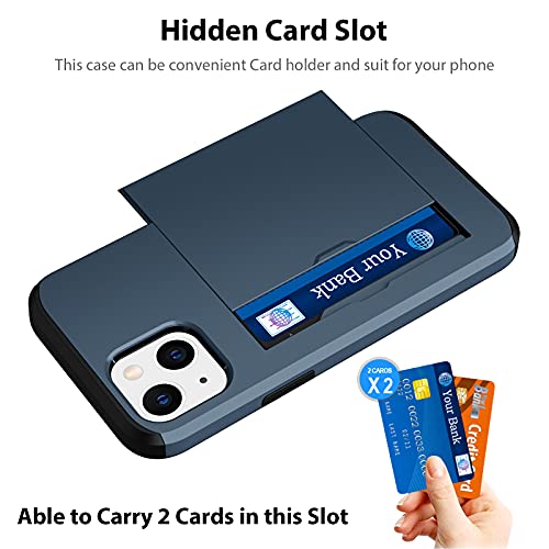 Jiunai Compatible with iPhone 13 Mini Case, Credit Card IDs Holder Wallet Back Pocket Slide Cover Card Slot Dual Layer Bumper Shell Rubber Cover Phone Case Designed for iPhone 13 Mini 5.4'' 2021 Navy - Image 2