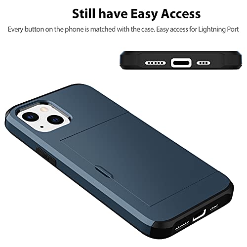 Jiunai Compatible with iPhone 13 Mini Case, Credit Card IDs Holder Wallet Back Pocket Slide Cover Card Slot Dual Layer Bumper Shell Rubber Cover Phone Case Designed for iPhone 13 Mini 5.4'' 2021 Navy - Image 4