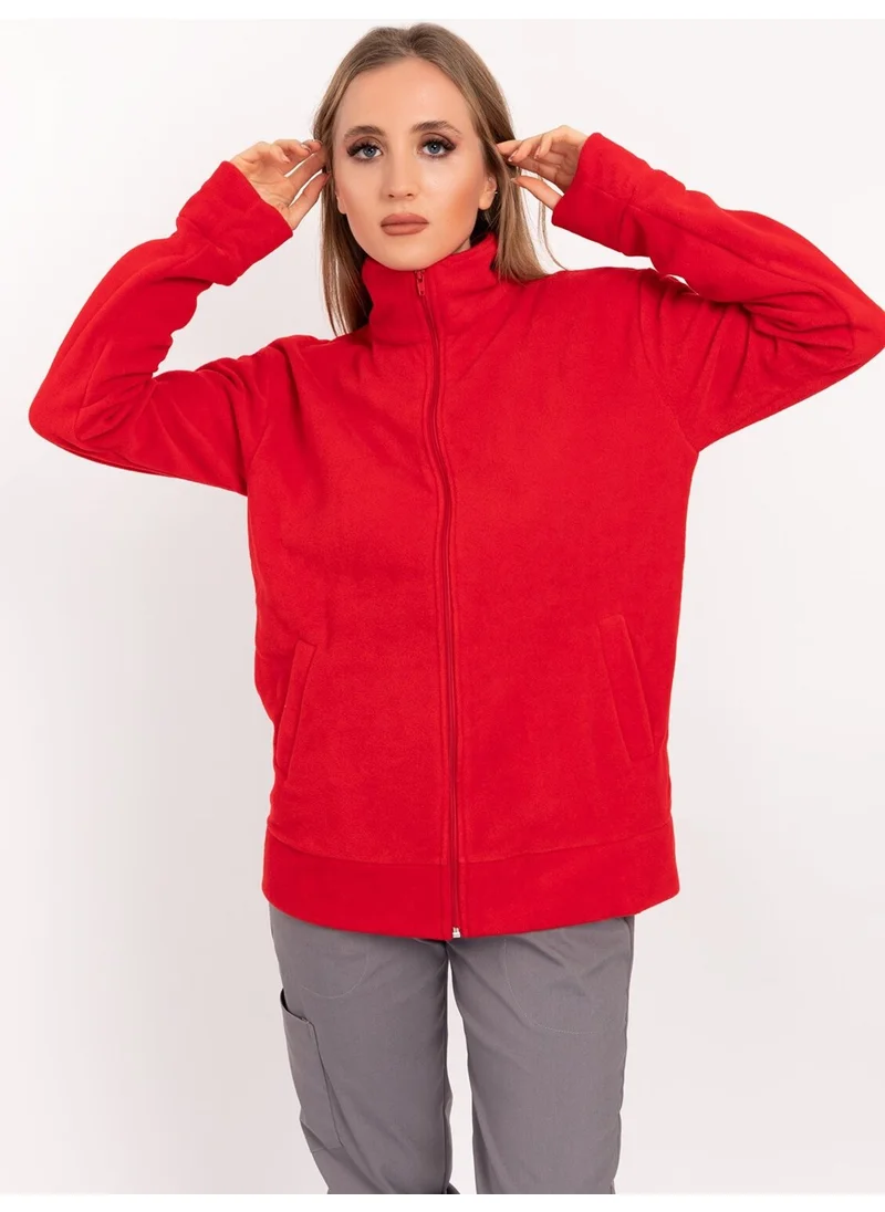 Nur Medikal Giyim Single Top Fleece Jacket Red