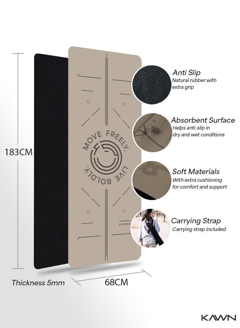 KAWN.YOGA Beige Mat. Non-Slip. Strap Included. High Performance Material Exercise Mat Ideal For Hiit, Plates, Yoga And Other Workouts - Image 3
