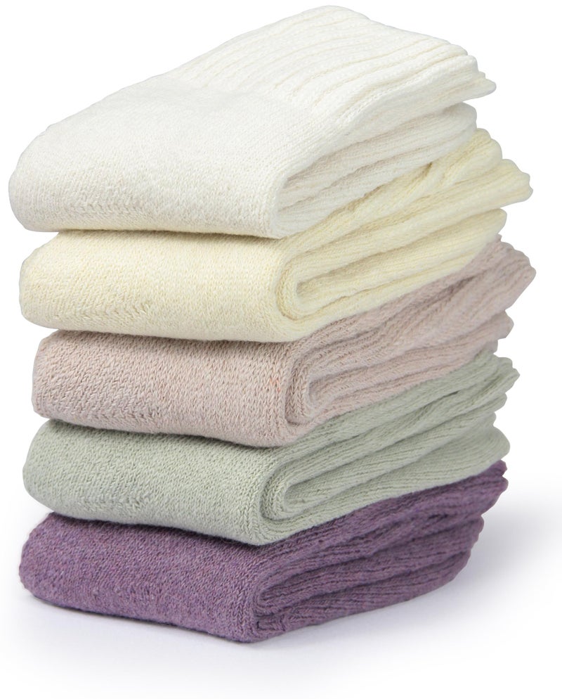 BenSorts Women Warm Solid Socks Winter Thick Warm Cozy Crew Socks for Female Beige Yellow Green Light Pink Purple 5 Pairs Pack - Image 3