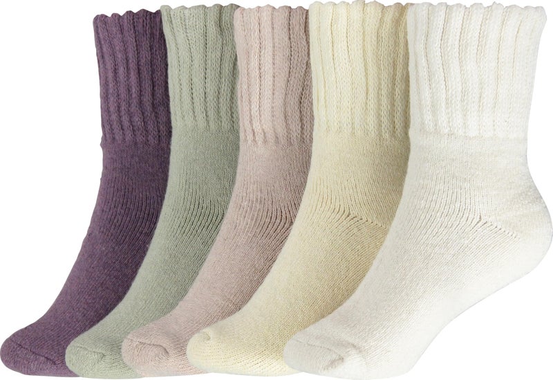 BenSorts Women Warm Solid Socks Winter Thick Warm Cozy Crew Socks for Female Beige Yellow Green Light Pink Purple 5 Pairs Pack - Image 1