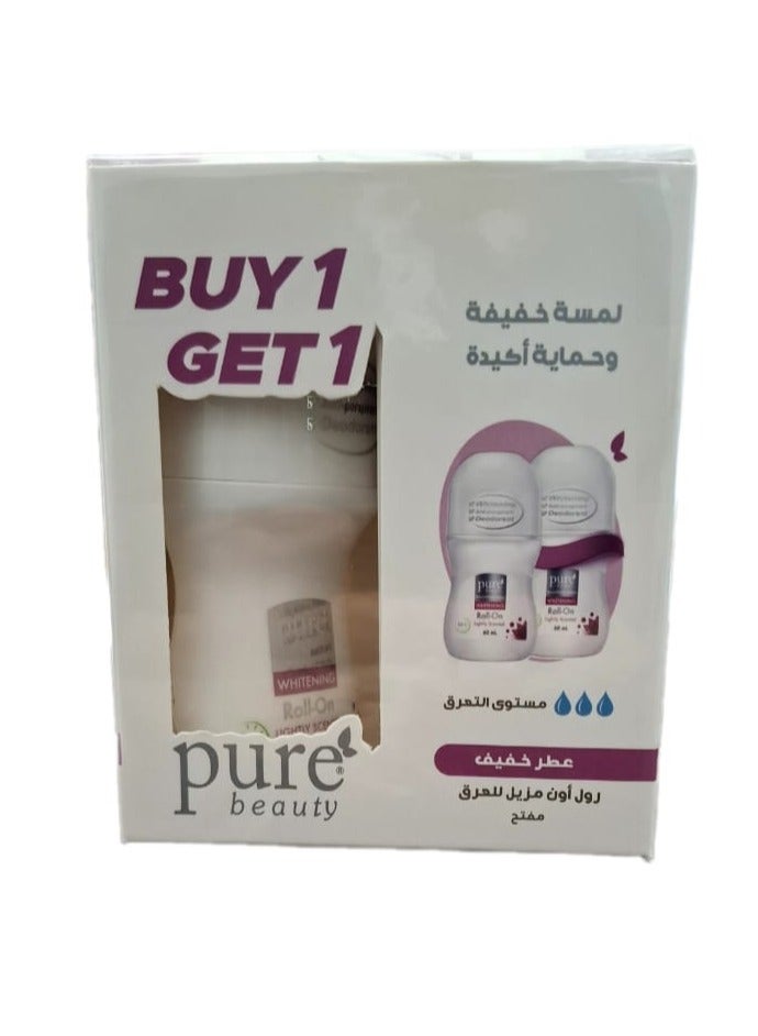 بيور بيوتي مزيل عرق رول أون بيور بيوتي 60 مل مضاد للتعرق ومبيض برائحة زهر التوت مجاناً الحبه الثانية