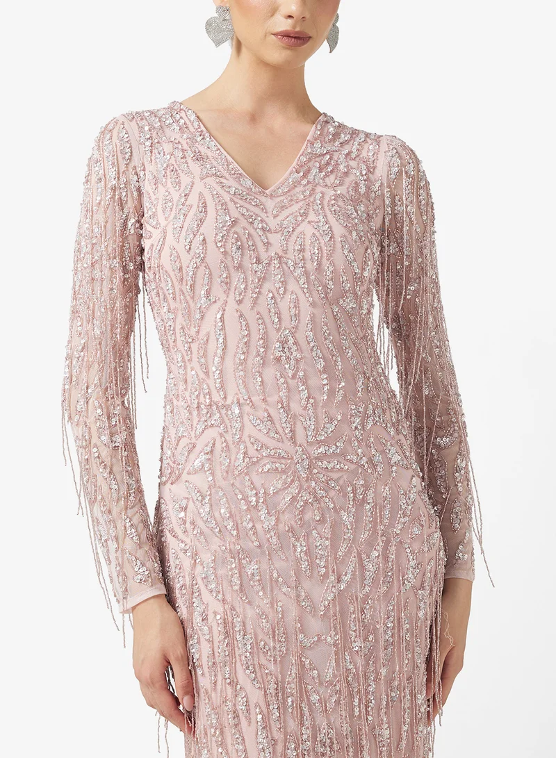 Amelia Rose V-Neck Sequin Maxi Dress