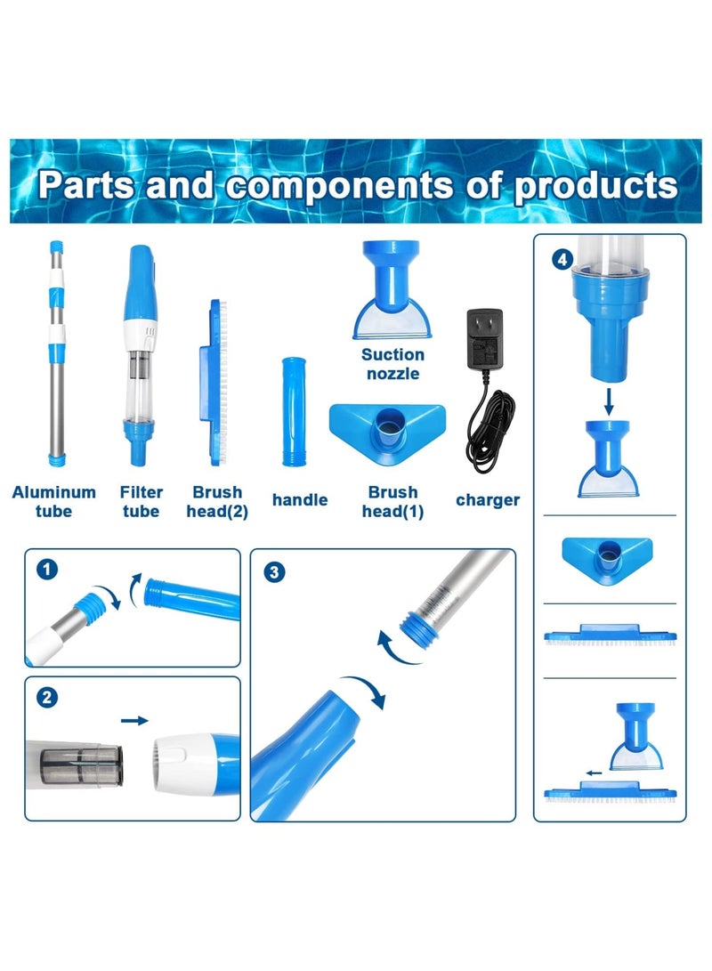 SYOSI Upgraded 3 in 1 Cordless Rechargeable Pool Vacuum, Handheld Pool Vacuum with Telescopic Pole for Deep Cleaning, Deep Cleaning for Spas, Hot Tubs and Small Pools for Sand and Debris - Image 4