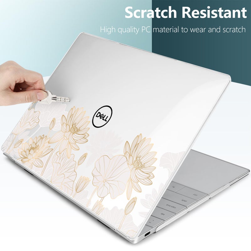 Batianda Case for 2024 Dell XPS 13 Laptop Copilot+ PC 13.4" Display Model Number 9345/9350, Lovely Ultra-Slim Lightweight Scratch-Resistant Hard Shell with Professional Protection, Gold Lotus - Image 4
