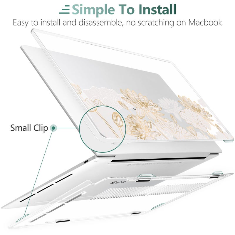 Batianda Case for 2024 Dell XPS 13 Laptop Copilot+ PC 13.4" Display Model Number 9345/9350, Lovely Ultra-Slim Lightweight Scratch-Resistant Hard Shell with Professional Protection, Gold Lotus - Image 3