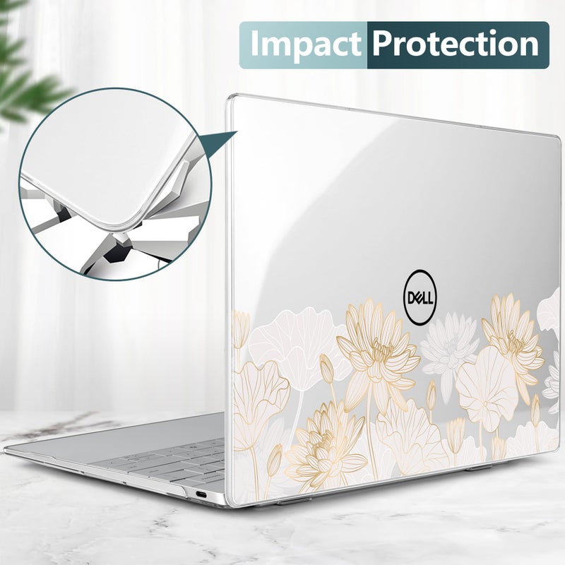 Batianda Case for 2024 Dell XPS 13 Laptop Copilot+ PC 13.4" Display Model Number 9345/9350, Lovely Ultra-Slim Lightweight Scratch-Resistant Hard Shell with Professional Protection, Gold Lotus - Image 5