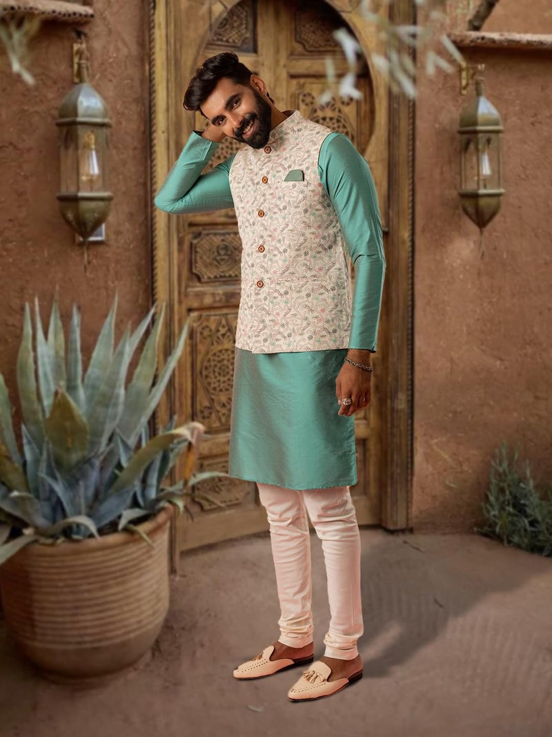 KISAH Nehru Jacket for Men – Printed Cotton Blend Modi Jacket | Ethnic & Formal Waist Coat for Weddings, Parties & Office Wear - Image 3