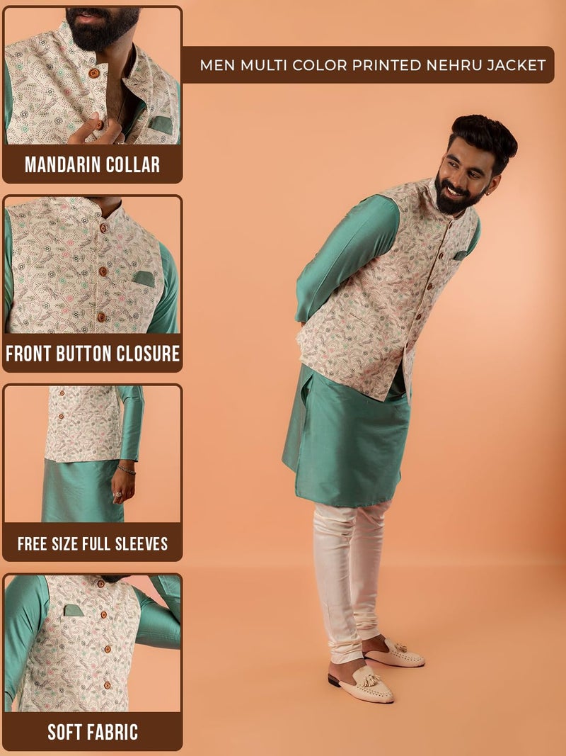 KISAH Nehru Jacket for Men – Printed Cotton Blend Modi Jacket | Ethnic & Formal Waist Coat for Weddings, Parties & Office Wear - Image 2