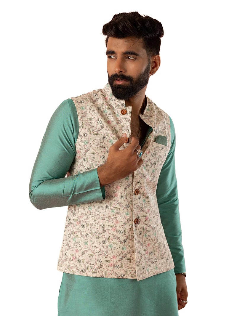 KISAH Nehru Jacket for Men – Printed Cotton Blend Modi Jacket | Ethnic & Formal Waist Coat for Weddings, Parties & Office Wear - Image 1