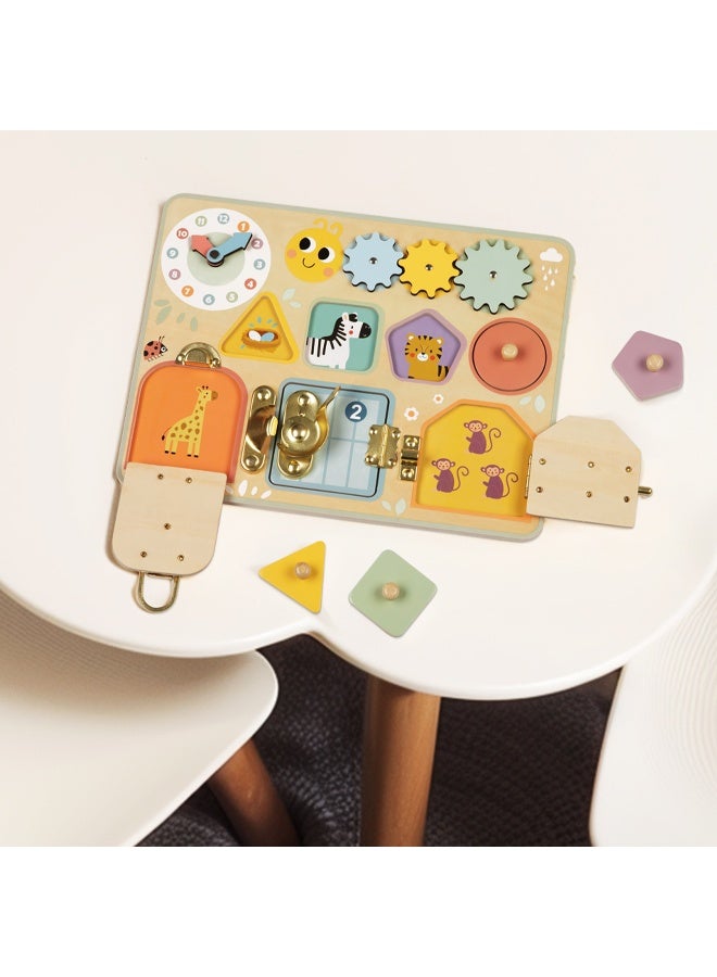 COGNIKIDS لوحة مشغولة للأطفال الصغار – لعبة حسية متعددة الأنشطة من مونتيسوري مع تروس، مصنف أشكال وقفل – لعبة تعليمية لتطوير المهارات الحركية الدقيقة والتنمية المعرفية للأطفال من 1-3 سنوات - Image 4