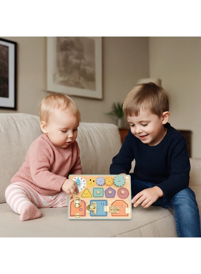 COGNIKIDS لوحة مشغولة للأطفال الصغار – لعبة حسية متعددة الأنشطة من مونتيسوري مع تروس، مصنف أشكال وقفل – لعبة تعليمية لتطوير المهارات الحركية الدقيقة والتنمية المعرفية للأطفال من 1-3 سنوات - Image 5