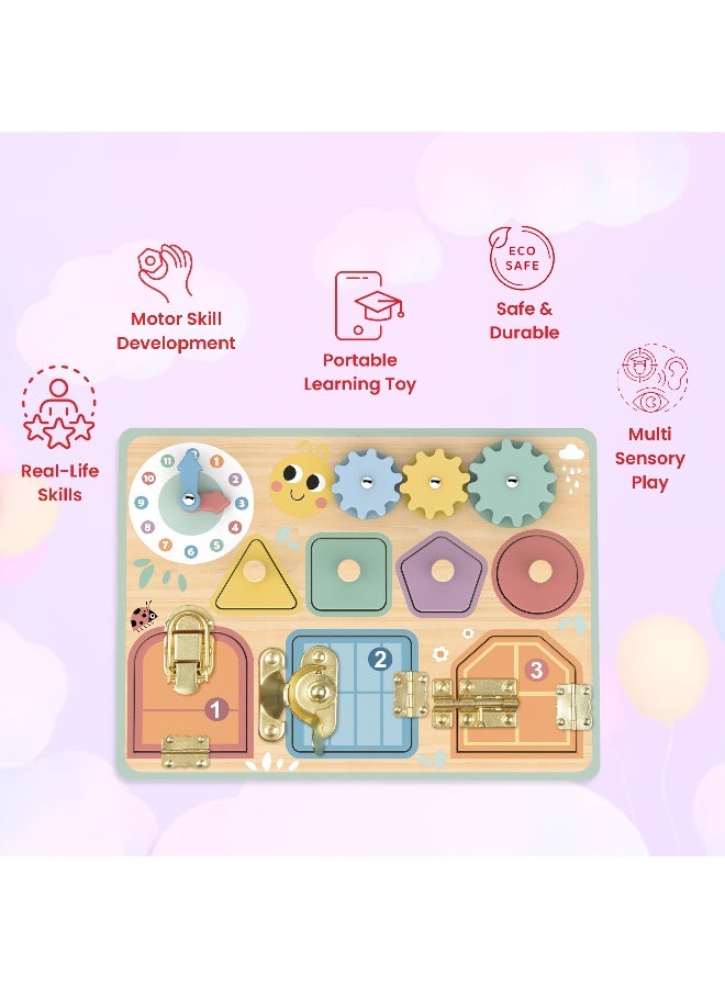 COGNIKIDS لوحة مشغولة للأطفال الصغار – لعبة حسية متعددة الأنشطة من مونتيسوري مع تروس، مصنف أشكال وقفل – لعبة تعليمية لتطوير المهارات الحركية الدقيقة والتنمية المعرفية للأطفال من 1-3 سنوات - Image 3