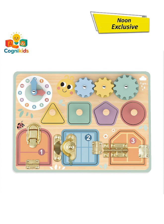 COGNIKIDS لوحة مشغولة للأطفال الصغار – لعبة حسية متعددة الأنشطة من مونتيسوري مع تروس، مصنف أشكال وقفل – لعبة تعليمية لتطوير المهارات الحركية الدقيقة والتنمية المعرفية للأطفال من 1-3 سنوات - Image 1