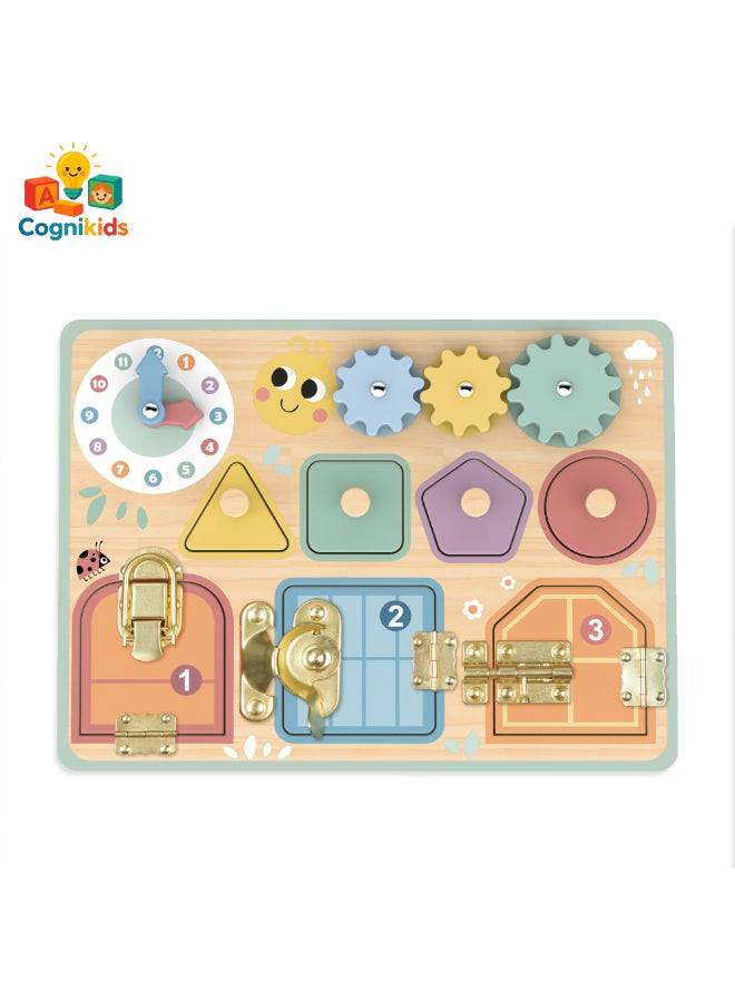 COGNIKIDS لوحة مشغولة للأطفال الصغار – لعبة حسية متعددة الأنشطة من مونتيسوري مع تروس، مصنف أشكال وقفل – لعبة تعليمية لتطوير المهارات الحركية الدقيقة والتنمية المعرفية للأطفال من 1-3 سنوات - Image 1