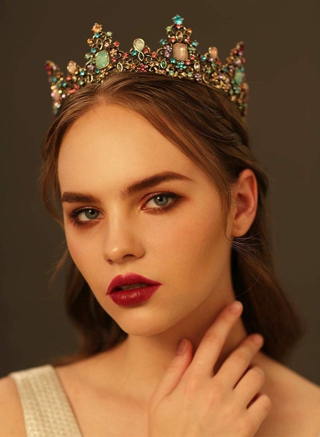 SWEETV Jeweled Baroque Queen Crown - Rhinestone Wedding Crowns and Tiaras for Women, Costume Party Hair Accessories with Gemstones,Victoria - Image 2
